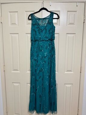 Adrianna Papell Teal Beaded Maxi Dress